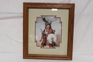 lot 142 image: Framed Native American Portrait Art Print