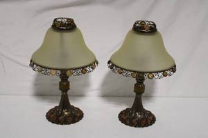 lot 145 image: Pair of Vintage Table Lamps with Metal and Glass Embellishments