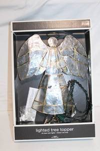 lot 149 image: Lighted Angel Tree Topper with Metal Frame and Glass Panels
