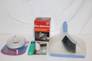 lot 151 image: Household Utility Set with Coaxial Cable, Rug Gripper, Sensor Night Light, and Dustpan Set