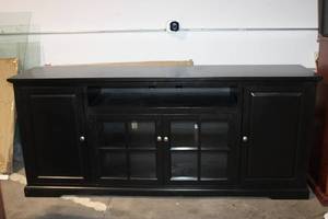 lot A-161 image: Black Media Console Buffet Table with Cabinets and Shelving
