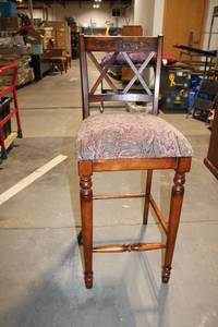 lot 163 image: Ornate Wood High Stool with Upholstered Seat