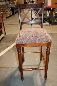 lot 164 image: Wooden Bar Stool with Upholstered Paisley Seat
