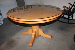 lot 165 image: Glass Top Oak Dining Table