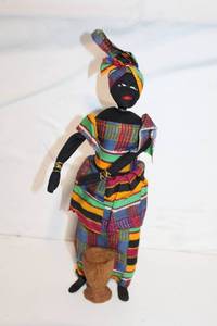 lot 190 image: Handcrafted African Cloth Doll with Wooden Bongo Drum