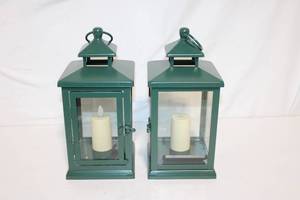 lot 195 image: Set of 2 Outdoor Lanterns with LED Candles