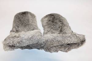 lot 235 image: Pair of Gray Fur Mittens with Leather Palms