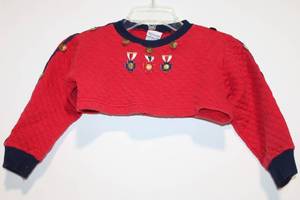 lot 256 image: Vintage Nannette Red Quilted Childs Sweater Size 6X with Embroidered Medals