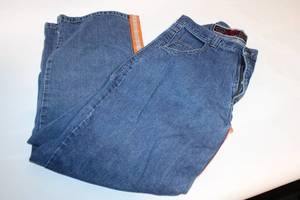 lot 263 image: Mens 36x32 Blue Denim Jeans with Orange Stripes