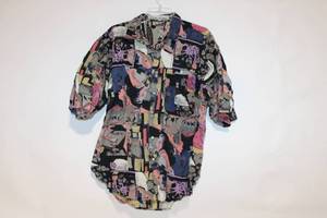 lot 413 image: Vintage Santana Button-Up Shirt with Abstract Print, Size XL