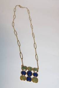 lot 441 image: Gold-Tone Necklace with Blue and Green Inlay Pendant