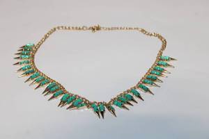 lot 442 image: Gold Chain Necklace with Turquoise Spike Accents
