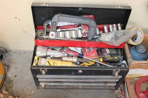 lot 19 image: Full Metal Toolbox with Assorted Hand Tools and Wrenches