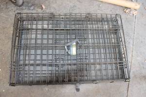 lot 43 image: Large Foldable Wire Dog Crate with Dual Entry and Removable Tray