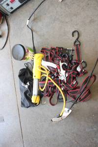 lot 44 image: Husky Work Light, Ratchet Straps, and Light Duty Bungee Assortment