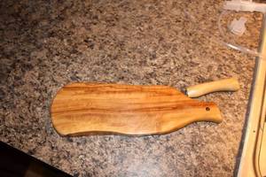 lot 79 image: Handcrafted Olive Wood Cheese Board with Integrated Knife