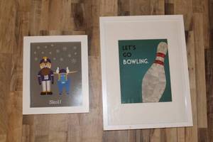 lot 104 image: Pair of Framed Prints Vikings Skol and Lets Go Bowling