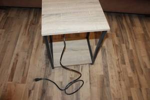 lot 113 image: Wooden End Table with Built-in Power Outlets and USB Ports