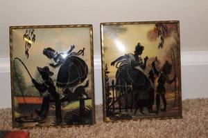 lot 154 image: Pair of Antique Silhouette Art with Countryside Scenes