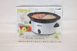 lot 8 image: Parini Dual Compartment Slow Cooker with Stainless Steel Exterior