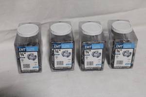 lot 21 image: Set of 4 Jars of EMT 34 inch Set Screw Connectors - Total 100 Connectors