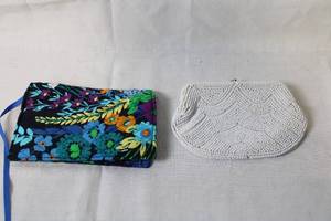 lot 160 image: Set of 2 Vintage Coin Pouches Beaded and Floral Fabric Designs