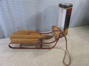 (A-3) Metal and Wood Snow Sled Deco...