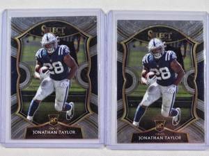 lot 20 image: Lot of 2 Jonathan Taylor Rookie 2020 Panini Select Football Cards No. 53