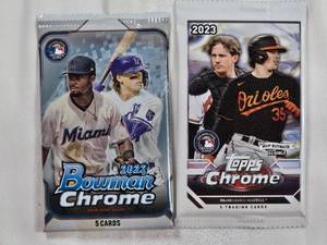 lot 37 image: Lot of 2  2023 Topps Chrome Pack and 2022 Bowman Chrome Baseball Pack