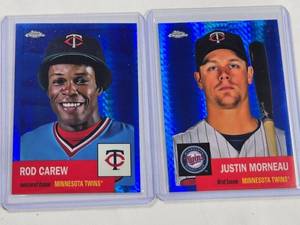 lot 111 image: Rod Carew & Justin Morneau 2022 Topps Chrome Blue Refractors