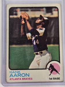 lot 141 image: Hank Aaron 1973 Topps No. 100 Vintage Baseball Card