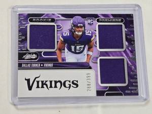 lot 174 image: Dallas Turner Rookie Triple Relic 2024 Panini Absolute No. RPM-DTR Numbered 288399