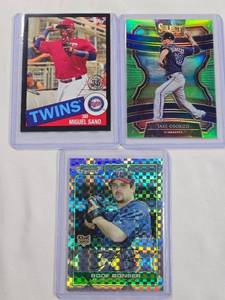 lot 177 image: Lot of 3 Numbered Cards - Miguel Sano 120299, Jake Odorizzi 8299, Boof Bonser 82299