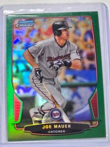 lot 266 image: Joe Mauer 2013 Bowman Chrome Green Refractor No. 138