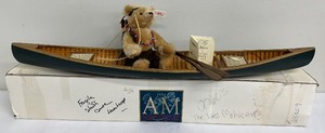 lot 34 image: Steiff The Last Mohican 8 Mohair Bear with 28 Canoe, Box & Certificate of Authenticity-#6033000