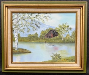 lot 39 image: Original Red Barn by Pond Oil Painting by K. Herman - Signed - also known as Karin Herman (1935-2024)