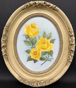 lot 81 image: Original Oil Painting Three Yellow Roses by K. Herman - Signed