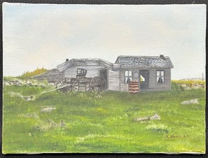 lot 114 image: Original Oil Painting Home in the Country with Wagon by K. Herman - Signed