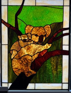 lot 12 image: Original Stained Glass Hanging Art - Koala Bear with a Joey