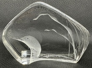lot 5A image: Vintage Signed Mats Jonasson Swedish Crystal Loon SculpturePaperweight - Signed
