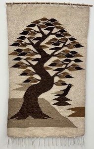 lot 33 image: Vintage Mid Century Wool Hand Woven Wall Hanging  Vintage Tree and Bird Wool Wall Hanging