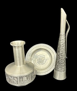 lot 133 image: Vintage Norwegian Pewter Vases and Plate