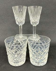 lot 123 image: Four Elegant Waterford Crystal Glasses including Pair of Waterford Crystal Lowballs