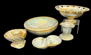 lot 91 image: Vintage Stangl Pottery Antique Gold Candle Holders, Bowls and More