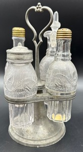 lot 53B image: Antique Flint Bellflower Single Vine Condiments Caddy - Mid 1800s