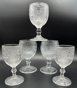 lot 109B image: Antique Flint Bellflower Single Vine Wine Glasses - Mid 1800s - Lot of 5
