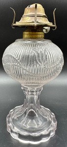 lot 23B image: Antique Flint Bellflower Single Vine Whale Oil Lamp - Mid 1800s