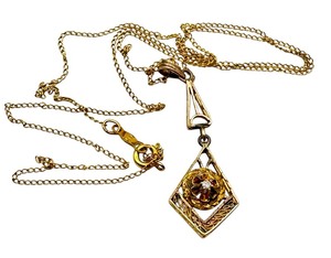 lot 91J image: Elegant Antique Edwardian 14k Gold Lavalier Necklace