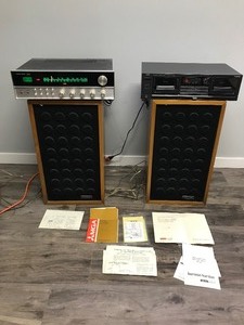 lot 301 image: Harmon Kardon 630 AMFM Stereophonic Solid State Receiver - JVC Stero Cassette Deck Model TD-W444 - 2 Atlantis Speakers