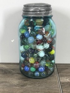 lot 303 image: Vintage Ball Canning Jar Full of Marbles